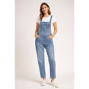 Free People Denim Overalls Size 26 Blue Distressed Slim Straight Bib Jeans